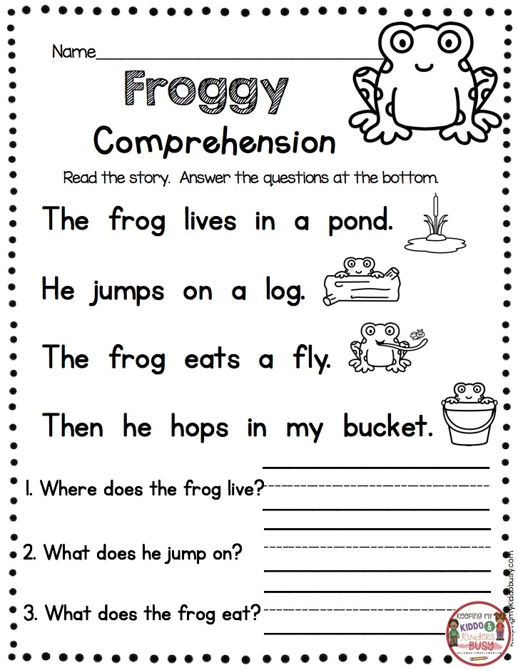 Reading Comprehension Worksheets Kindergarten Kindergarten