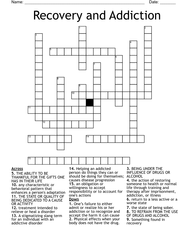 Recovery Crossword Puzzles Printable Printable Word Searches 