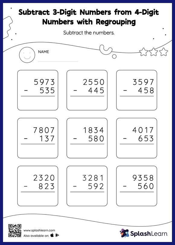 Regrouping Subtraction 3 Digit Numbers