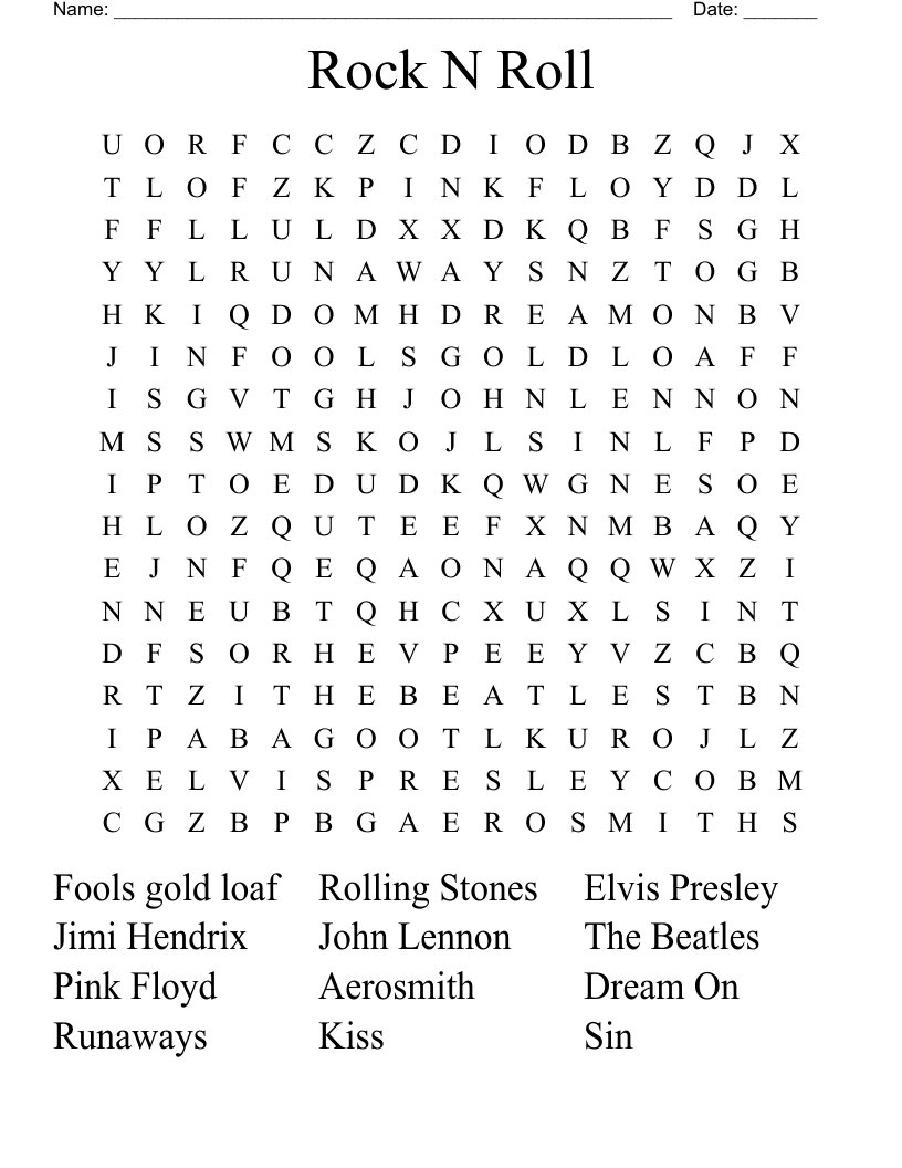 Rock And Roll Crossword Puzzles Printable Rock And Roll Crossword 