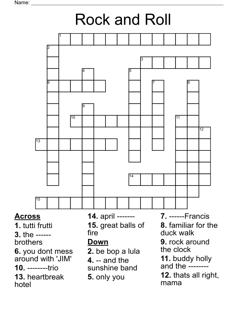 Rock And Roll Crossword Puzzles Printable Rock And Roll Crossword