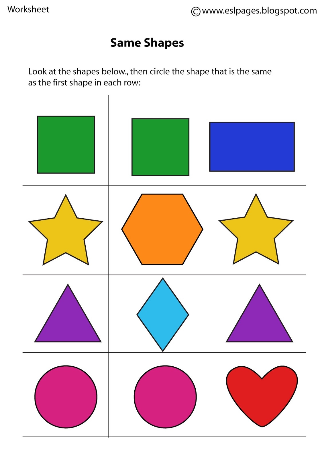 Same And Different Worksheets Preschool