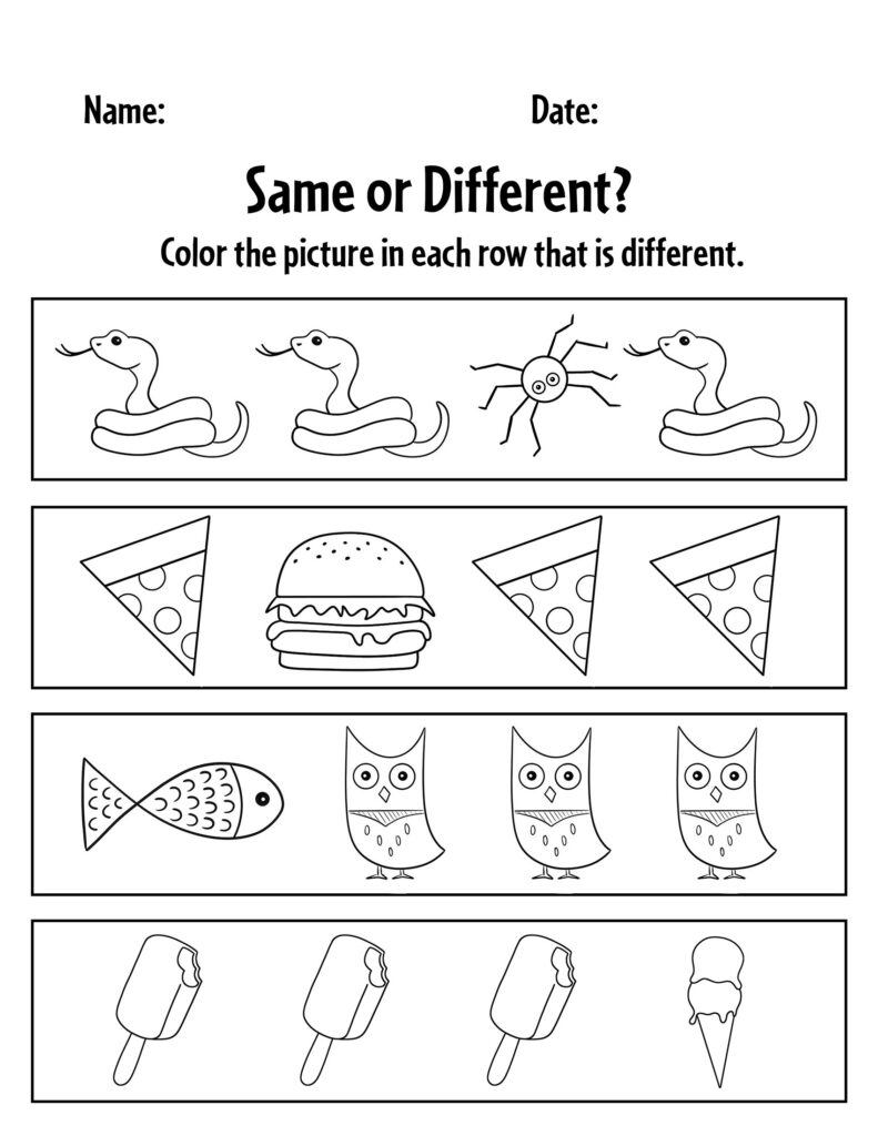 Same Vs Different Words Kindergarten Worksheets K5 Learning