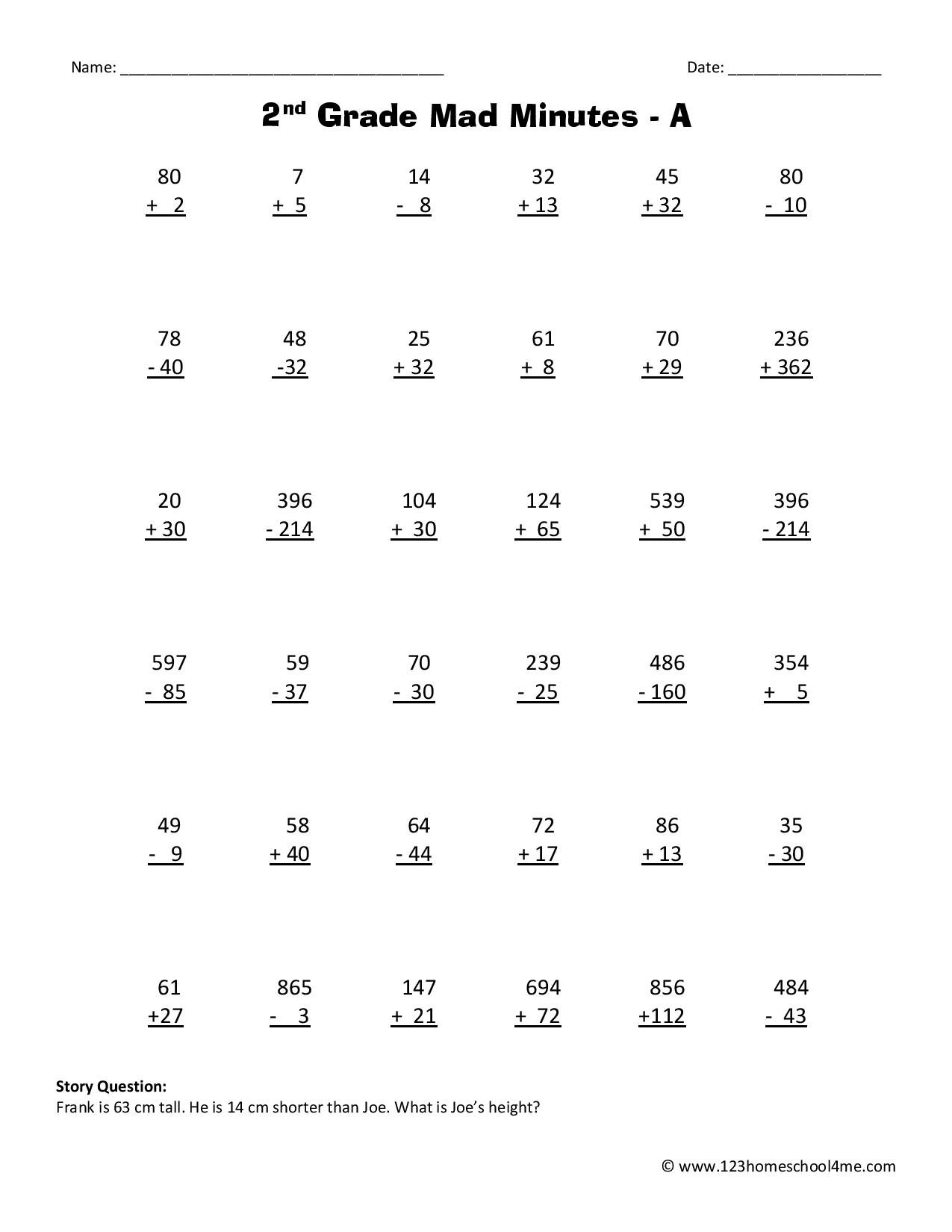 Second Grade Math Worksheets 123 Homeschool 4 Me Worksheets Library