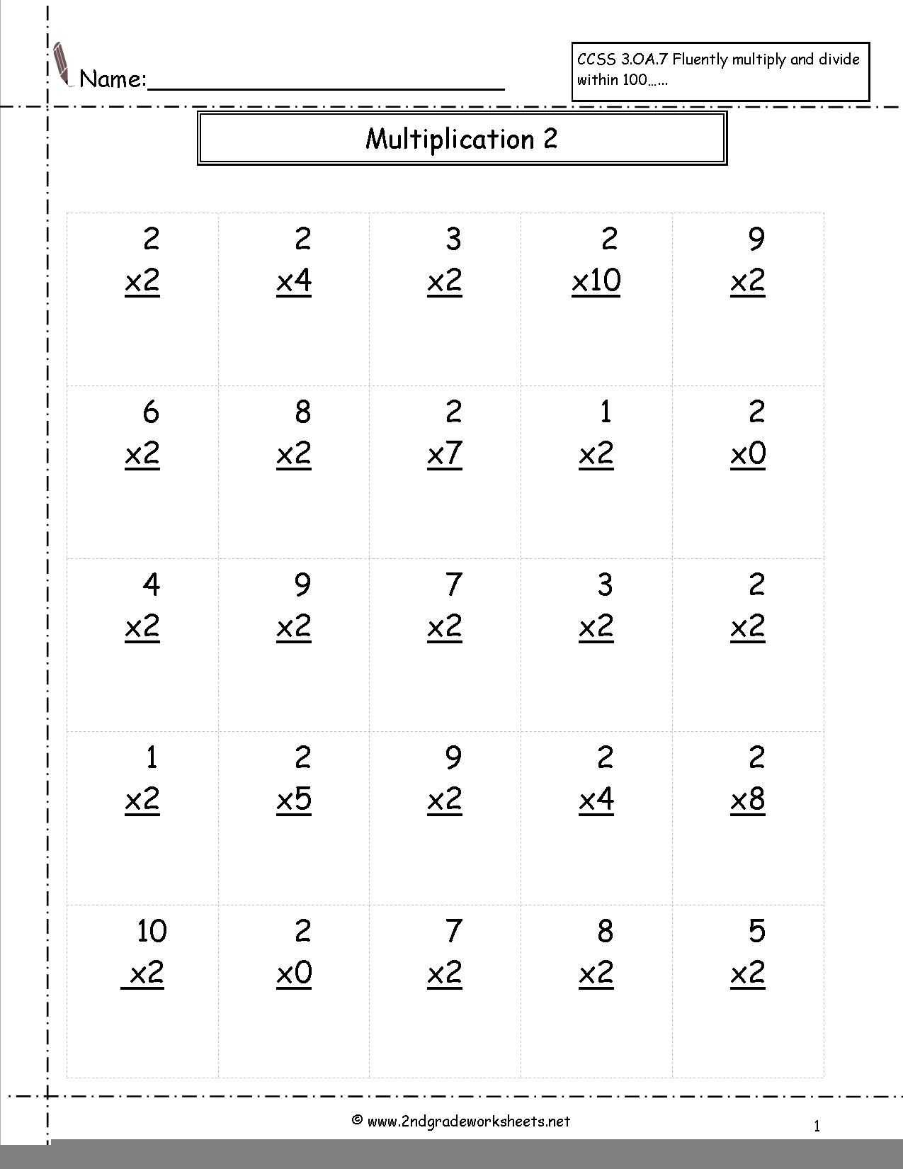 Second Grade Multiplication Worksheets Free Printable