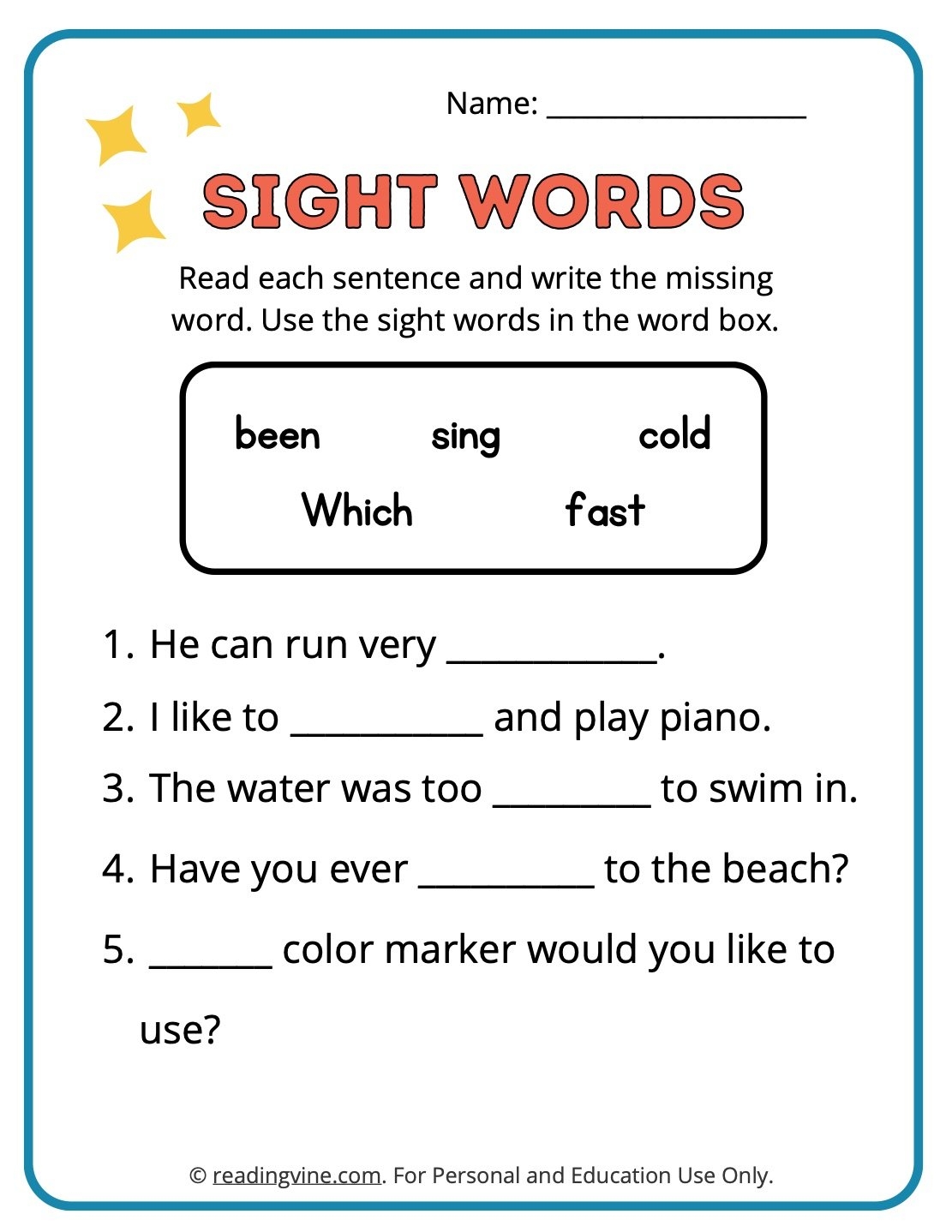 Second Grade Sight Words Worksheets