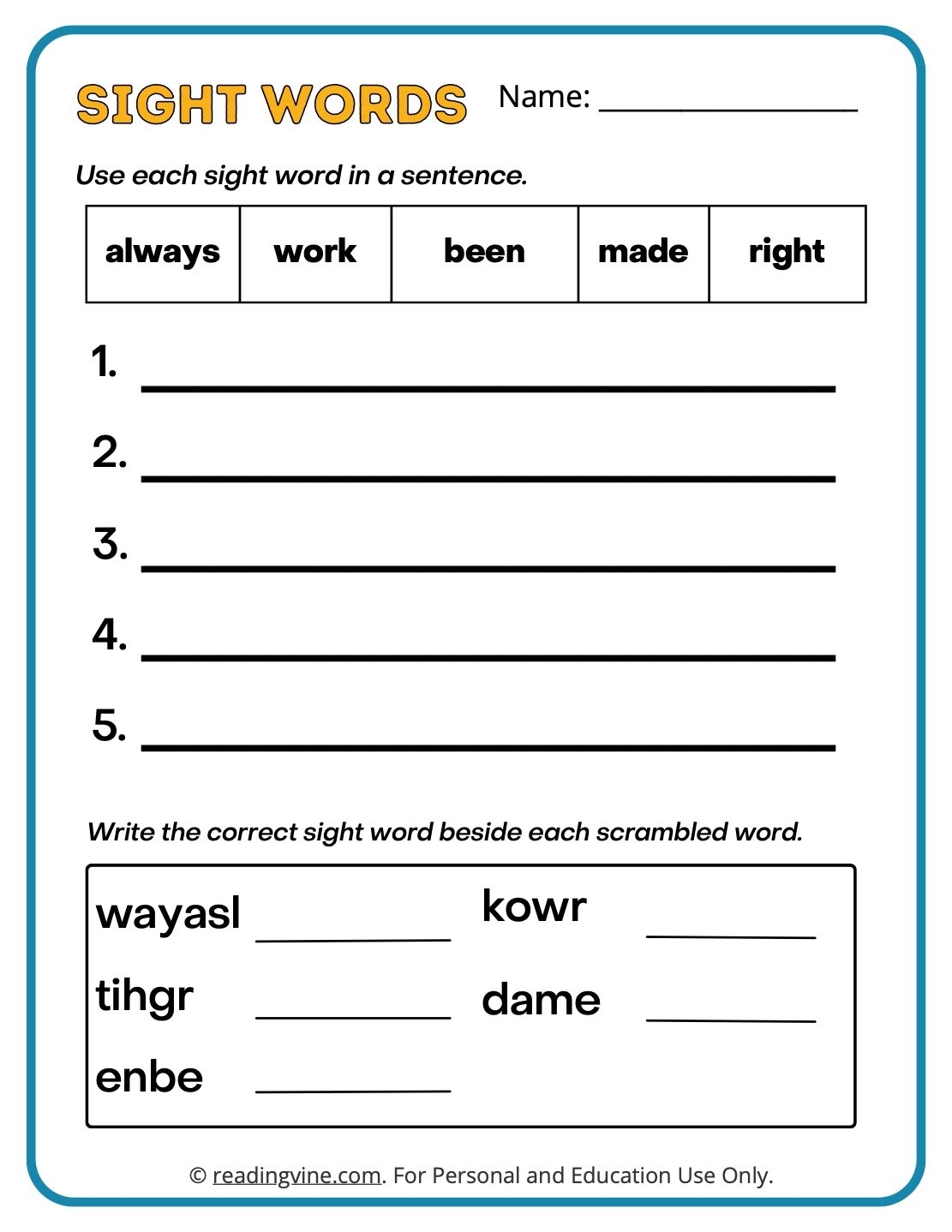 Sight Words In Sentences Worksheets Free Worksheets Printable