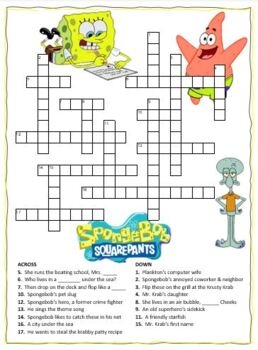 SpongeBob Crossword Puzzle And Word Search Combo TpT