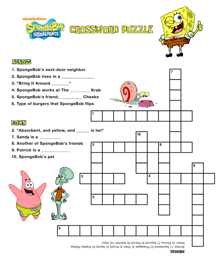 SpongeBob Crossword Puzzle Spongebob Birthday Party Decorations 