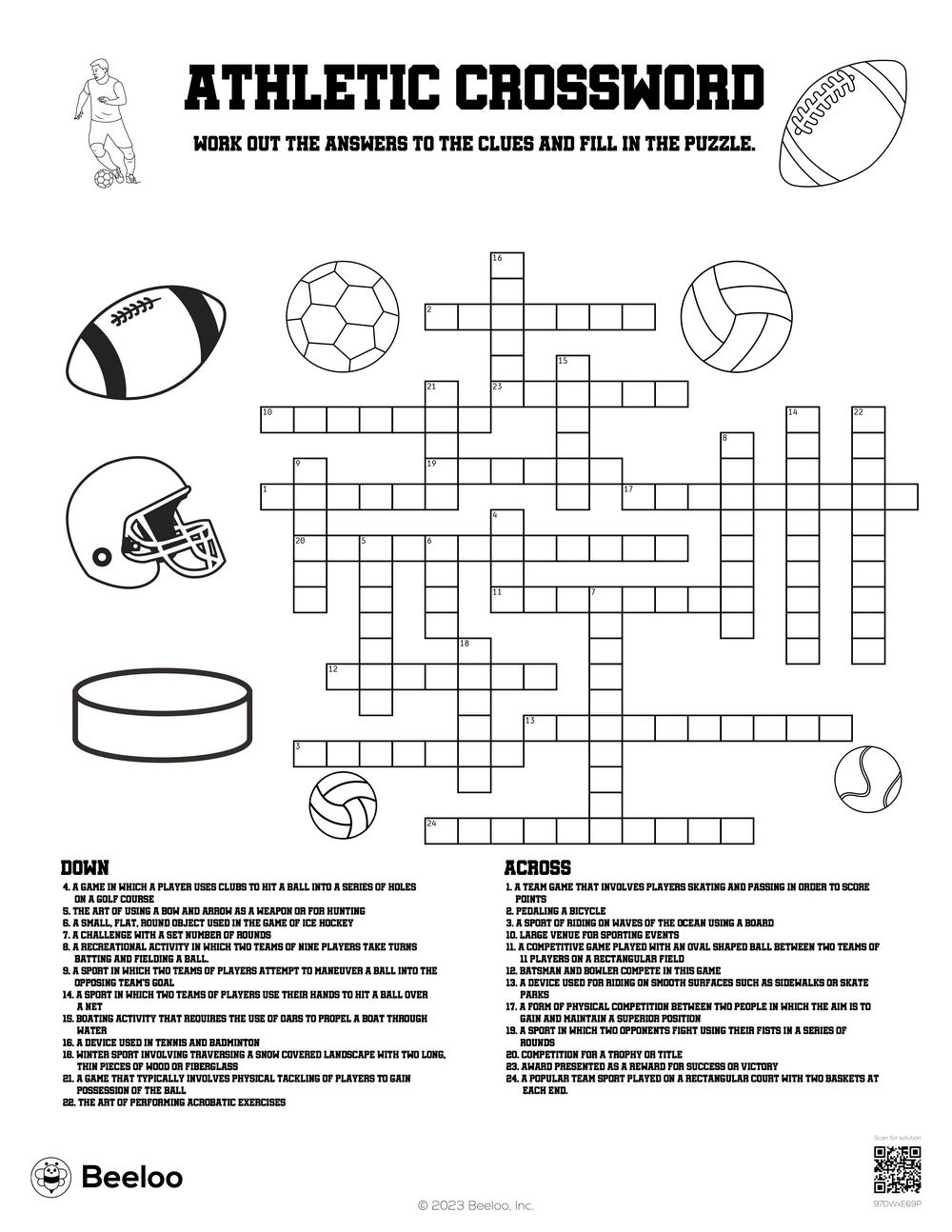 Sports themed Crossword Puzzles Beeloo Printable Crafts And 
