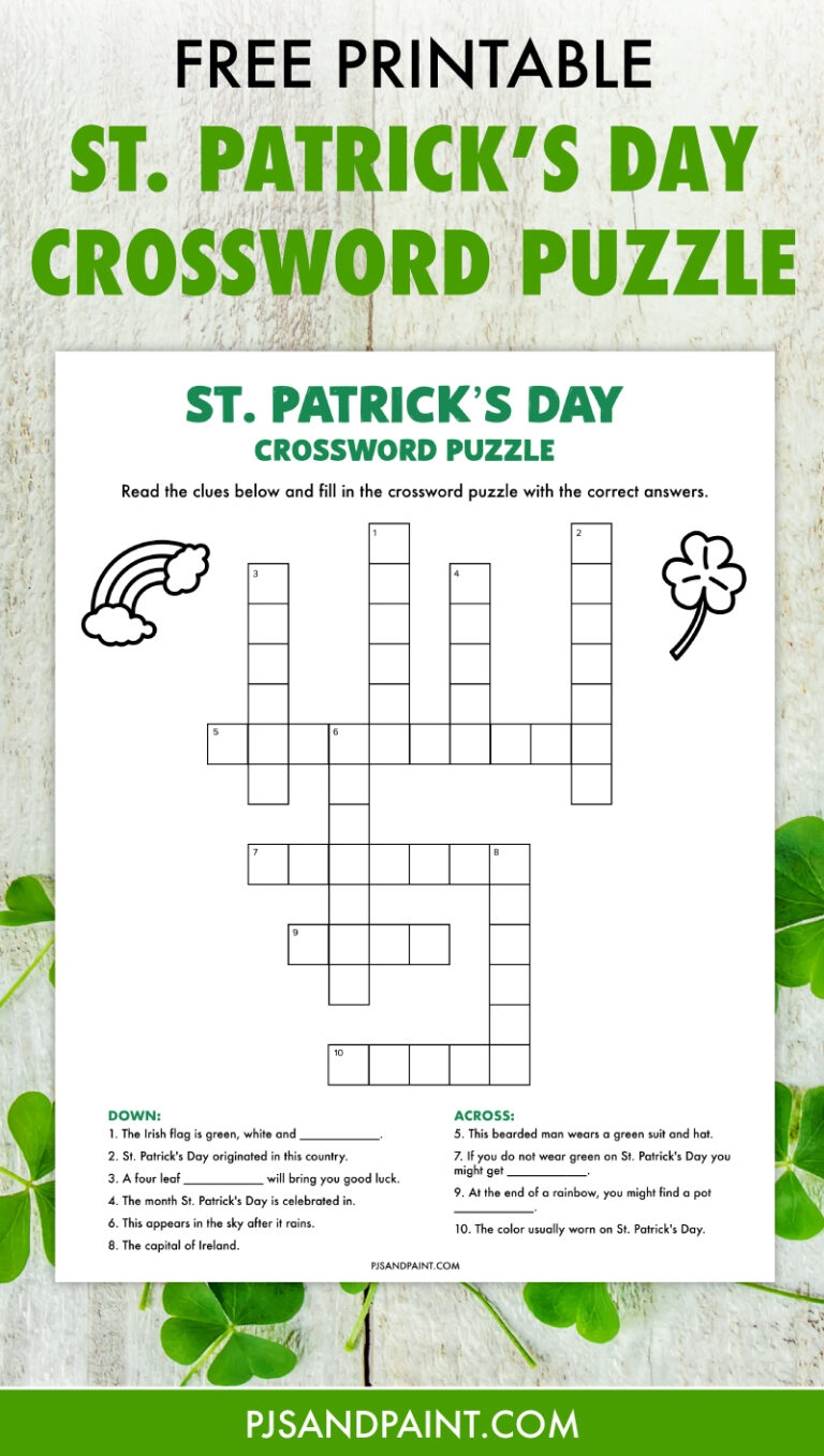 St Patrick 39 s Day Crossword Puzzle Free Printable Game Pjs And Paint