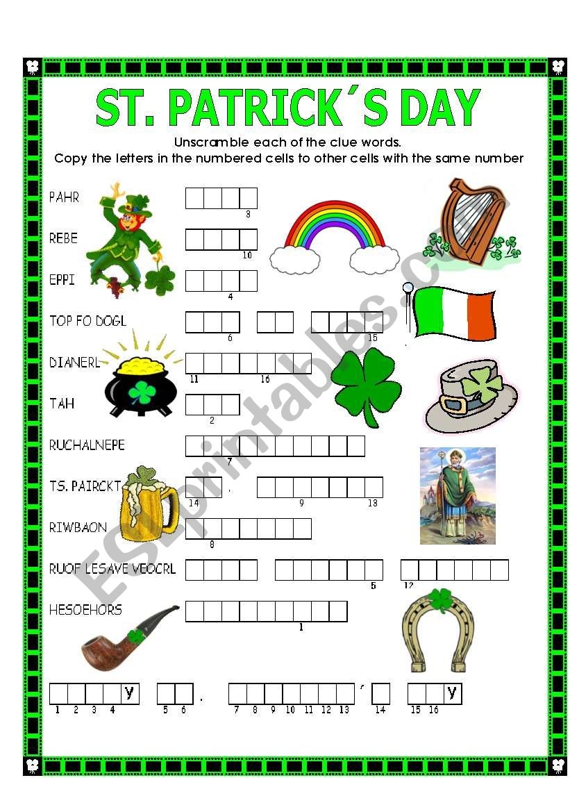 St Patrick 39 s Day Crossword Puzzles Printable