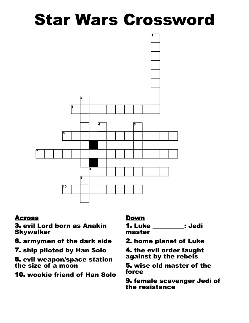 Star Wars Crossword Printable