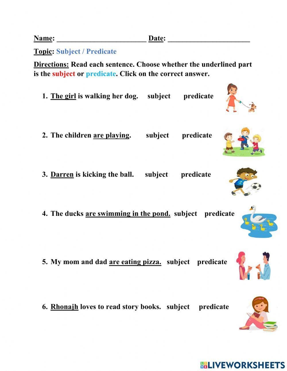 Subject And Predicate C Harvey Live Worksheets Worksheets Library