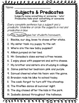 Subject And Predicate Worksheets And Answers TPT Worksheets Library
