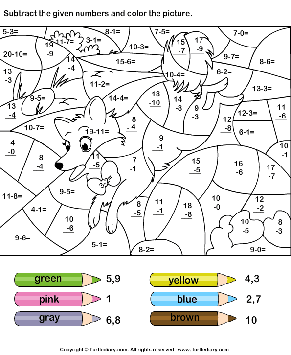 Subtraction Math Coloring Worksheets 2Nd Grade Canvas beaver
