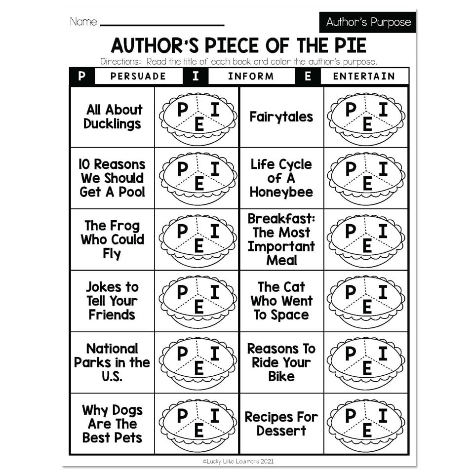 Summer Early Finishers 1st Grade ELA Authors Purpose 