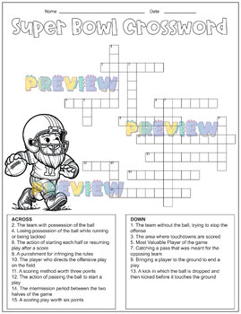 Super Bowl Crossword Puzzles Super Bowl Printable Activity TPT