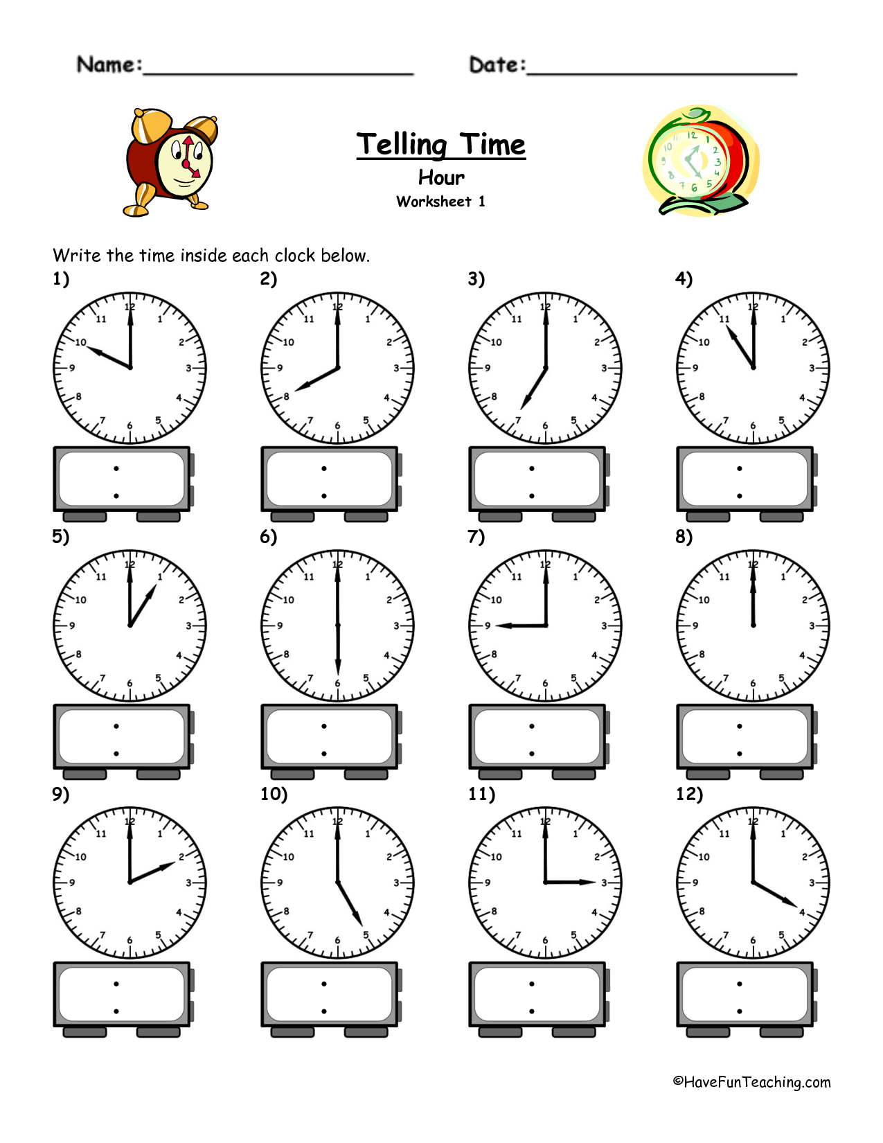 Telling Time Worksheets Kindergarten Minutes Telling Time Worksheets