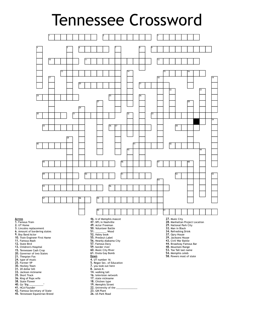 Tennessee Volunteer State Word Search WordMint