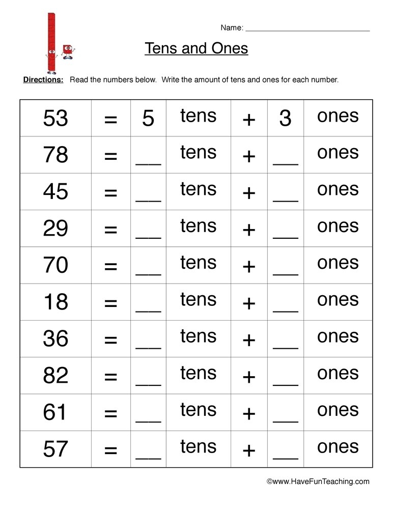 Tens Ones Worksheet By Teach Simple