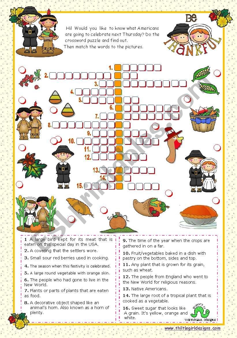 Thanksgiving Crossword Puzzle Free Printable Printable Calendars AT A 