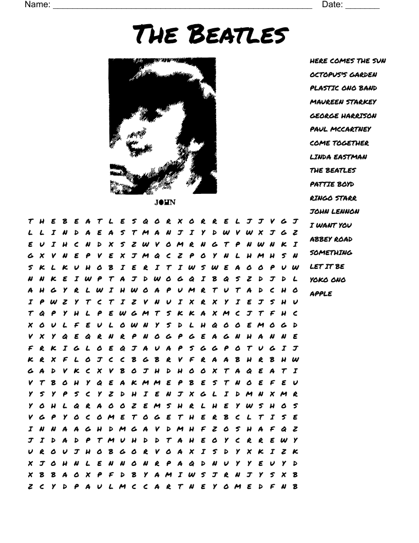 The Beatles Crossword WordMint