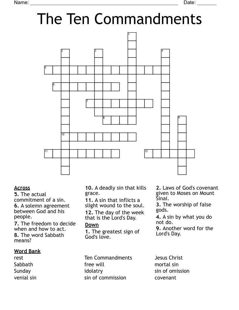 The Ten Commandments Crossword WordMint