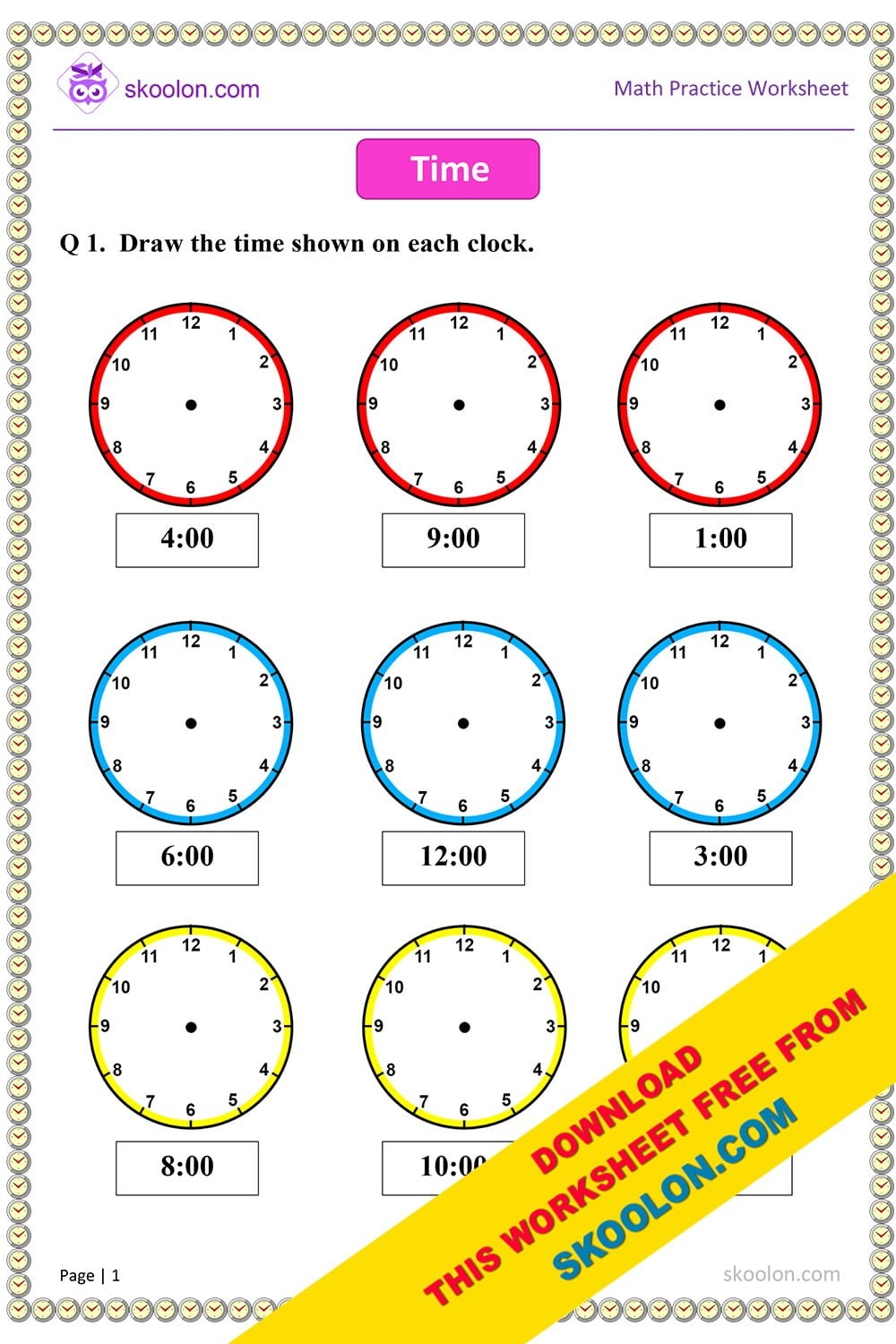 Time Worksheet 1 Skoolon
