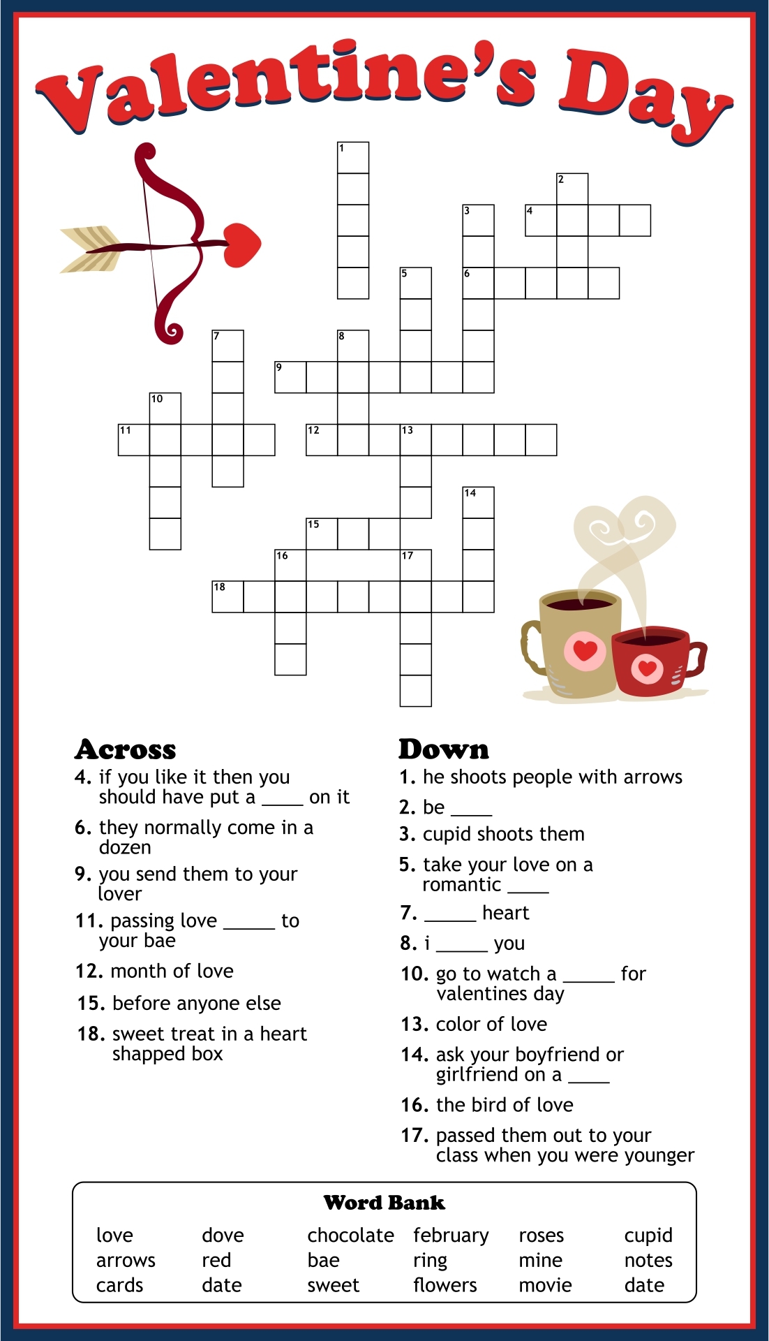 Top 5 Easy Valentines Day Crosswords Free Valentine Crossword Puzzles 