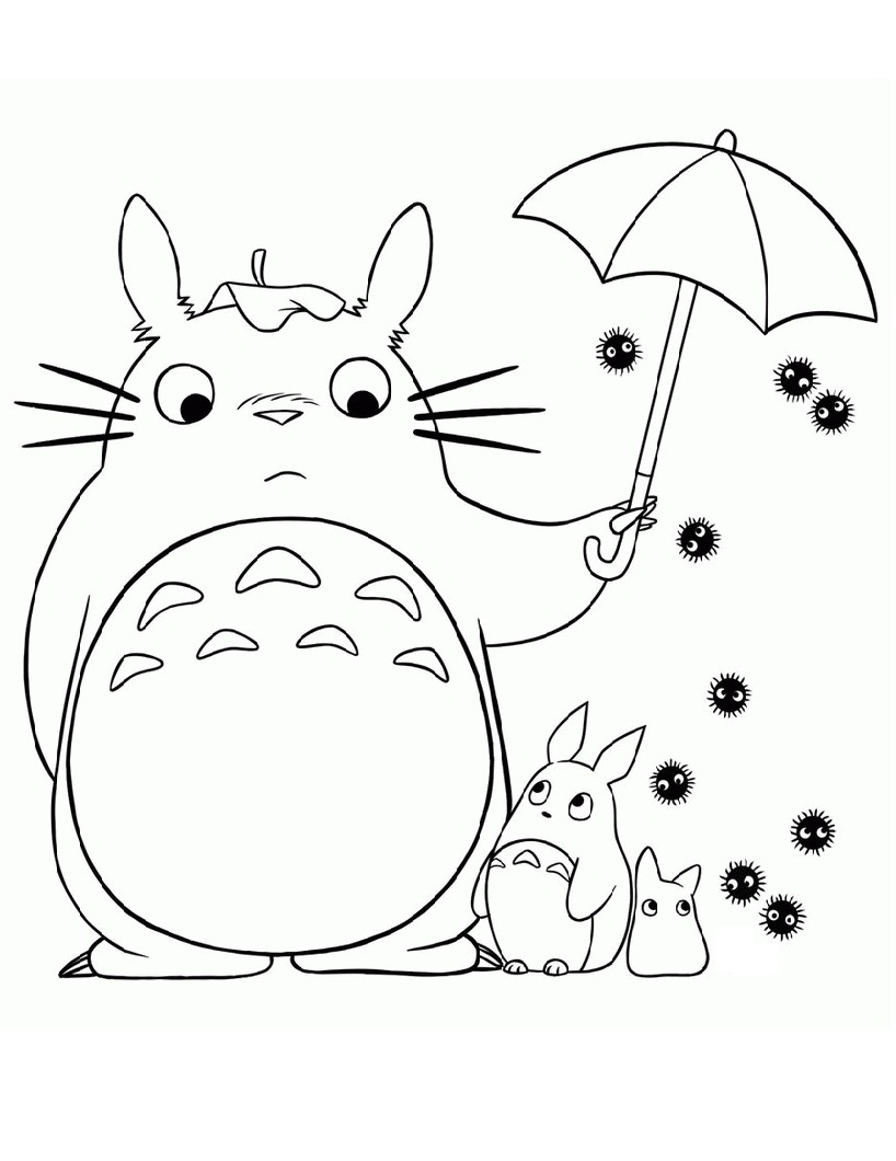 Totoro With Umbrella Coloring Page Anime Coloring Pages