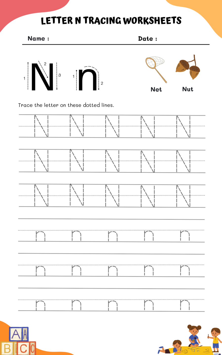 Trace The Letter N Worksheets Infoupdate