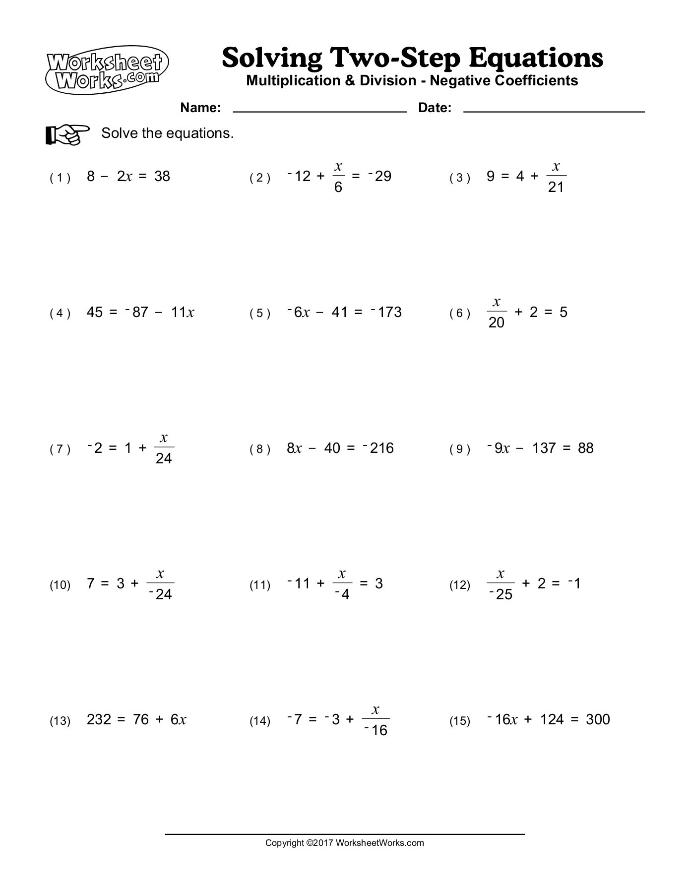 Two Step Equations Worksheets Equations Worksheets