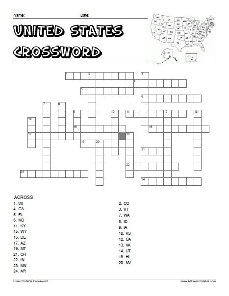 United States Crossword Puzzle Free Printable Crossword Puzzle 