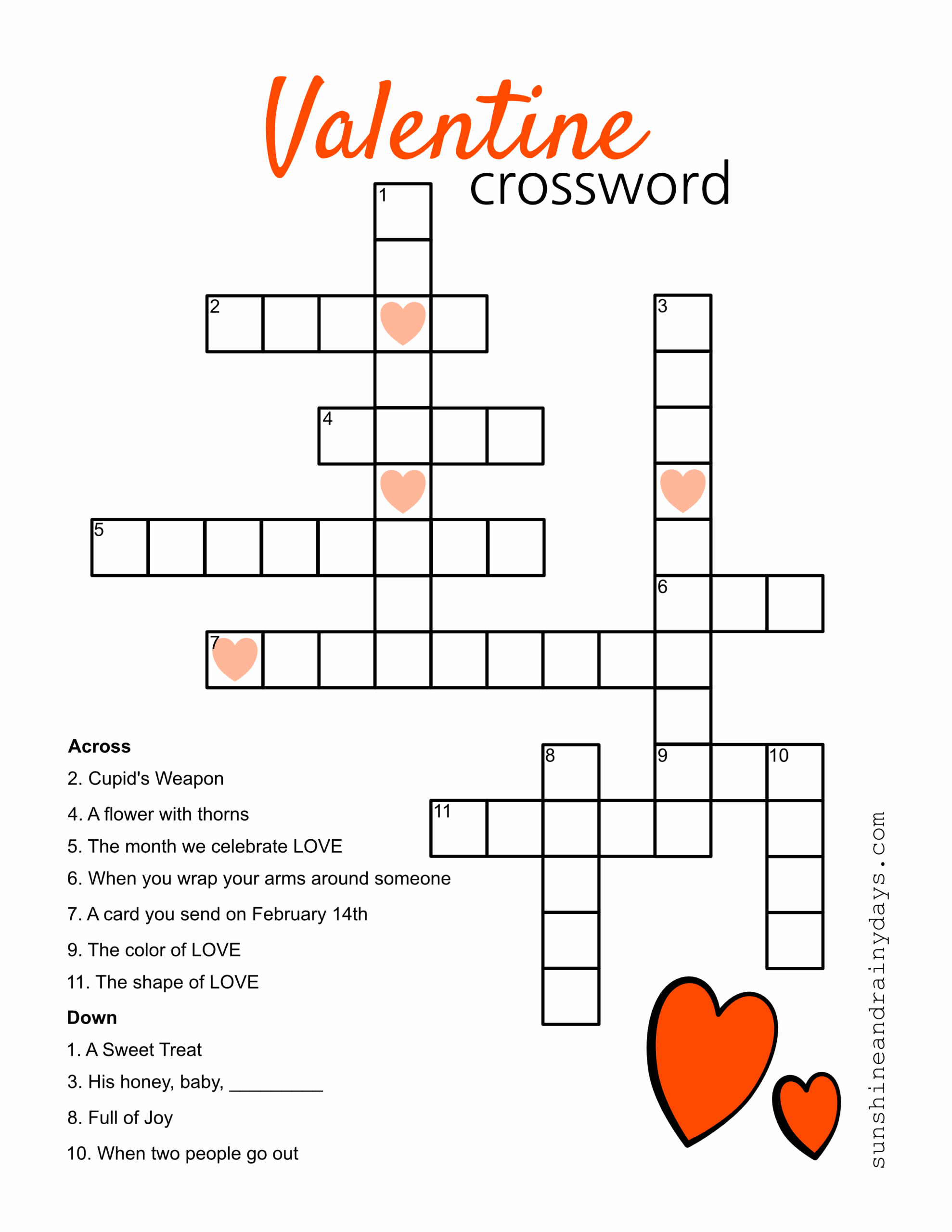 Valentine Crossword Puzzle Valentines Puzzles Valentines Printables 