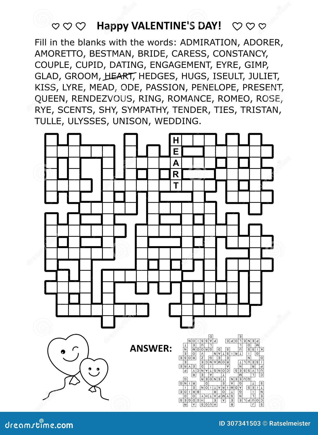 Valentine S Day Love Romance Wedding Crossword Puzzle Word Game 