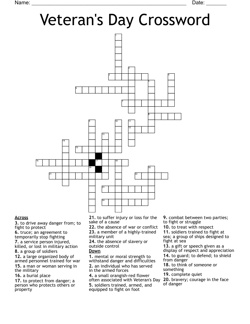 Veterans Day Crossword Puzzle