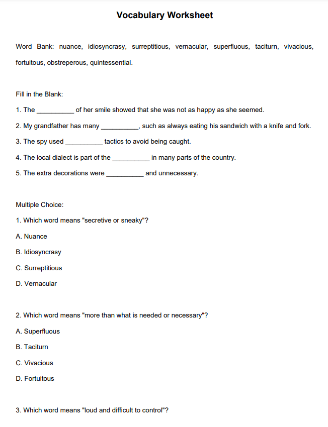 Vocabulary Worksheet Generator Devpost