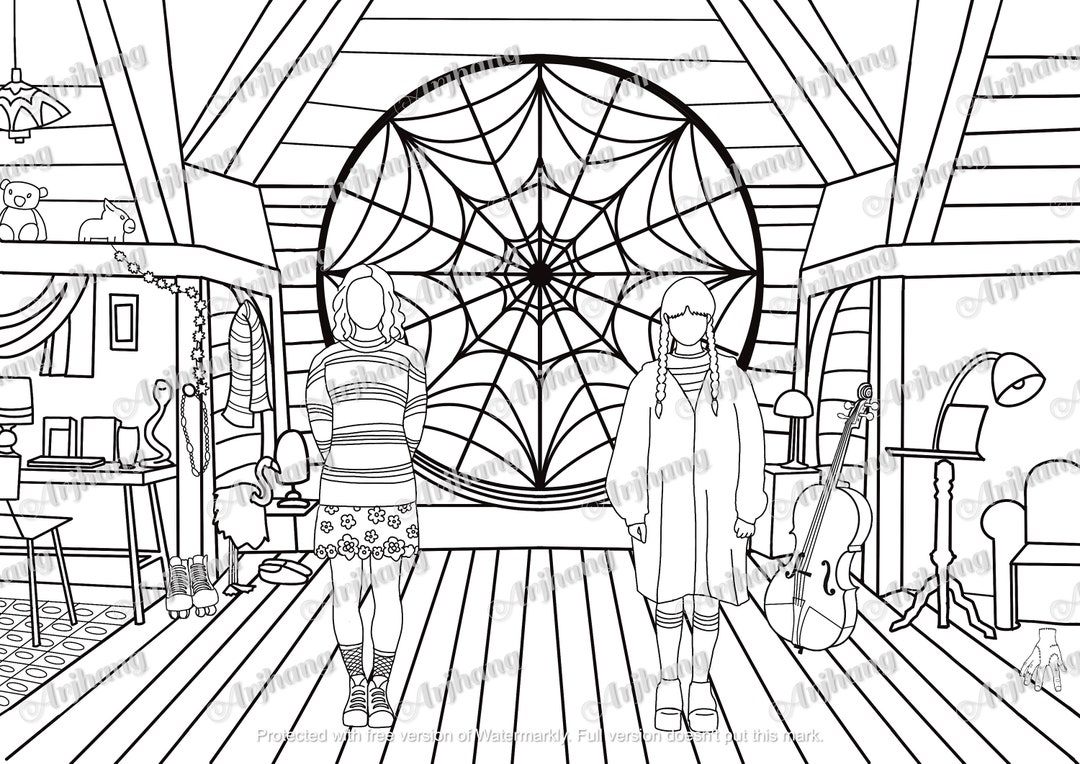 Wednesday Addams Colouring Page Wednesday Addams Colouring Etsy