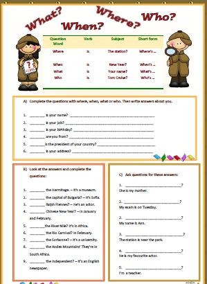 WH Question Words Worksheet