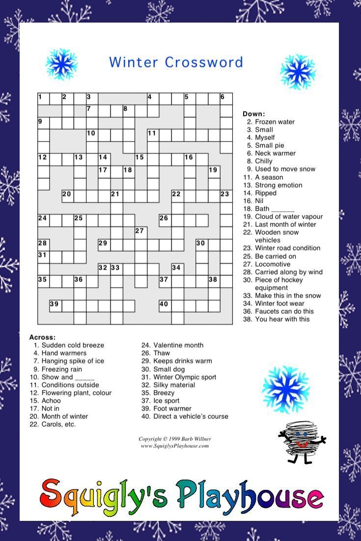 Winter Crossword Puzzle Printable Crossword Winter Words Crossword 