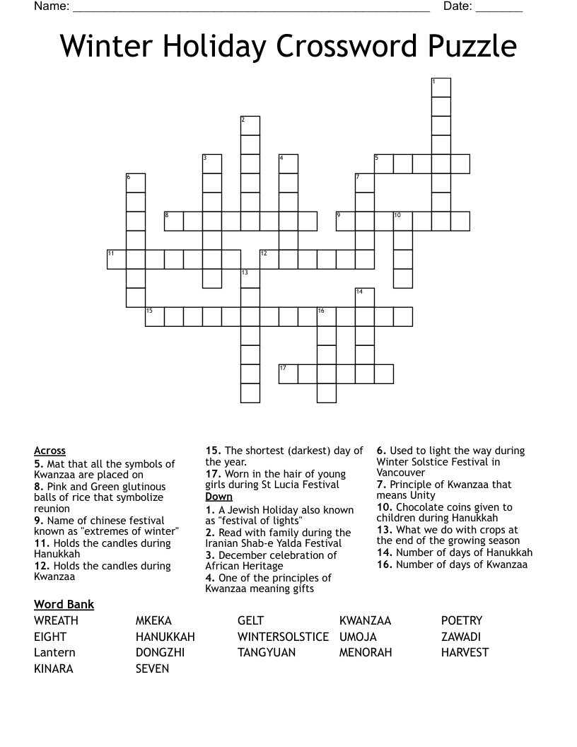 Winter Crossword Puzzle Printable