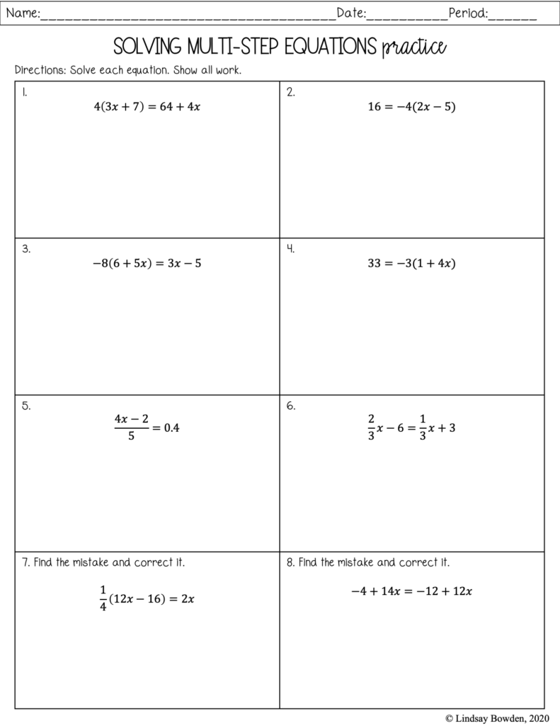 Worksheet On Solving Multi Step Equations Equations Worksheets