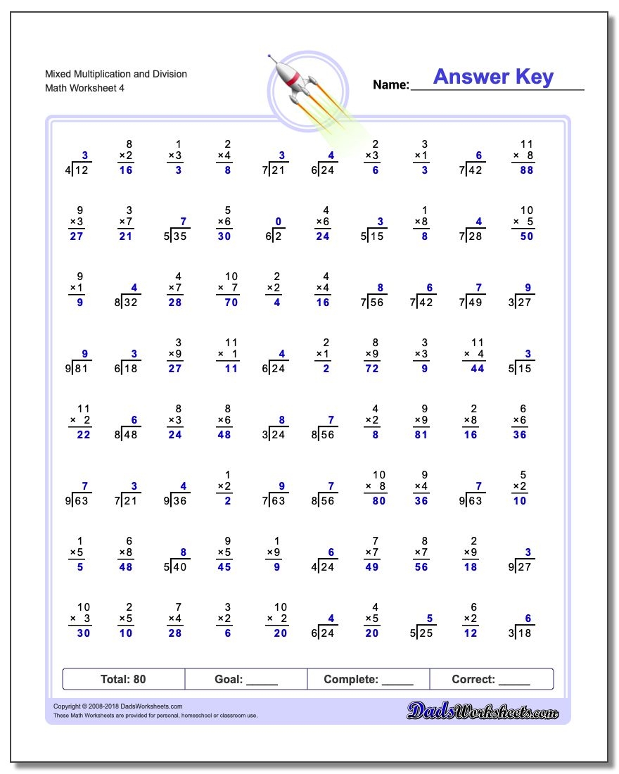 Worksheets Addition Subtraction Multiplication Division 