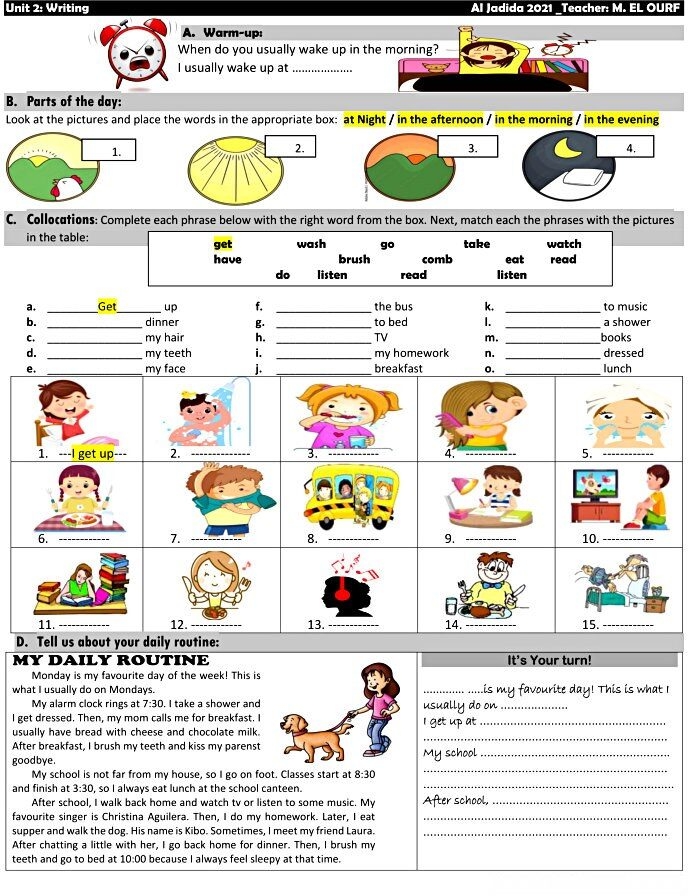 Writing Daily Routine Worksheet Lesson