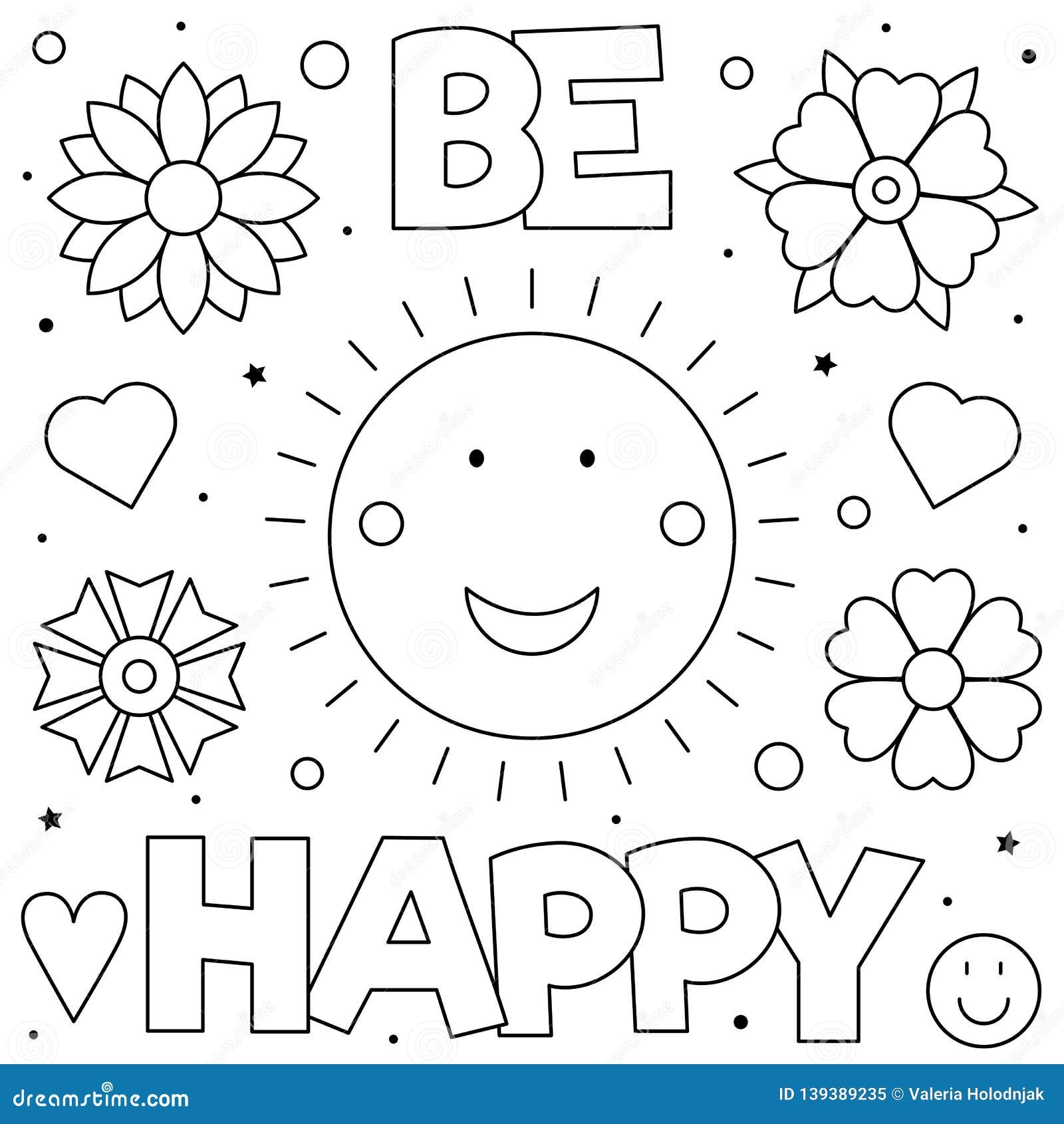 Be Happy Coloring Page Black And White Vector Illustration Stock 