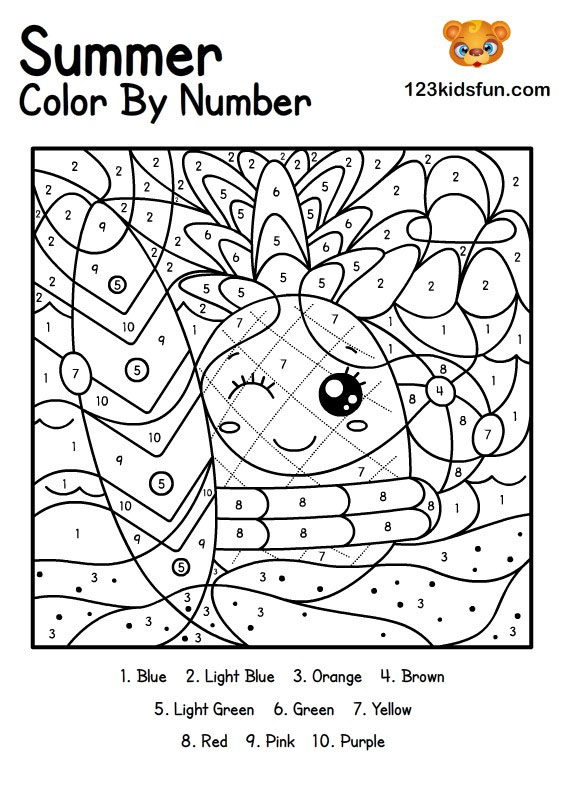 Free Printable Summer Color By Number Coloring Pages For Kids 123 