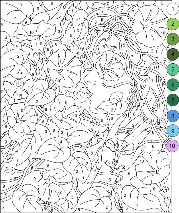 Lady Color By Number For Adult Coloring Page Free Printable Coloring