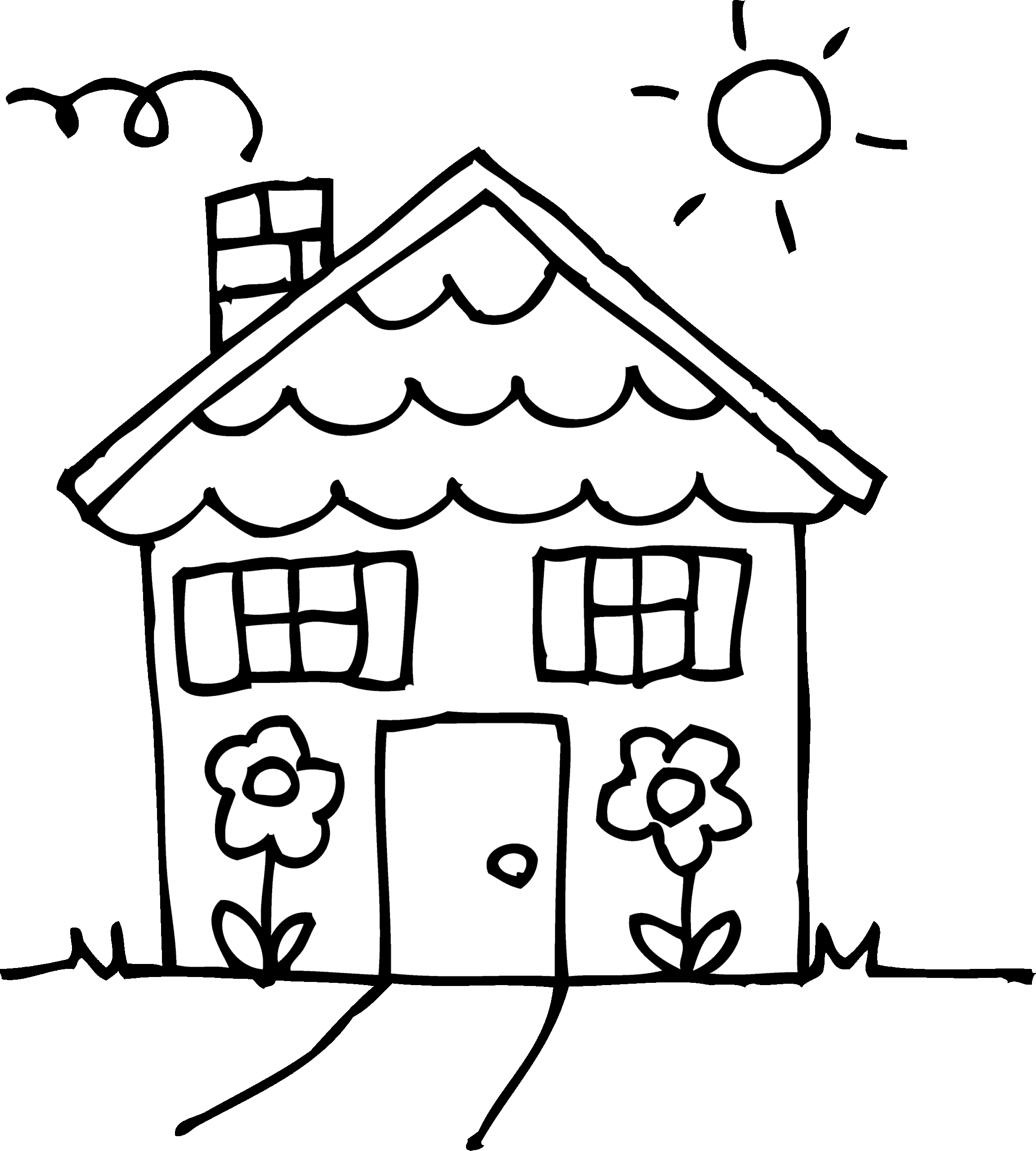 Sunny Day House Coloring Page Free Clip Art