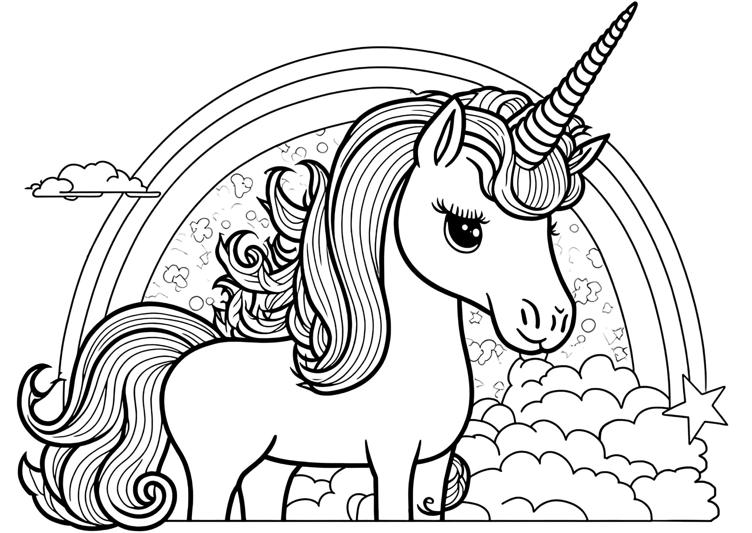Unicorn And Rainbow Unicorn Coloring Pages